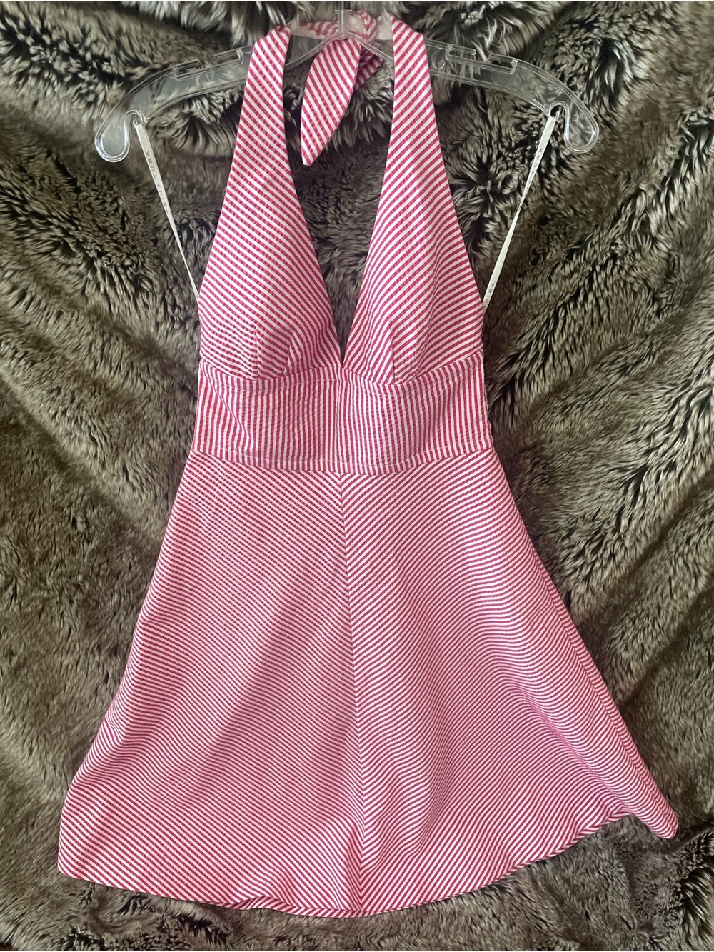Trina Turk Pink and White Gingham Stripe Halter Midi Dress